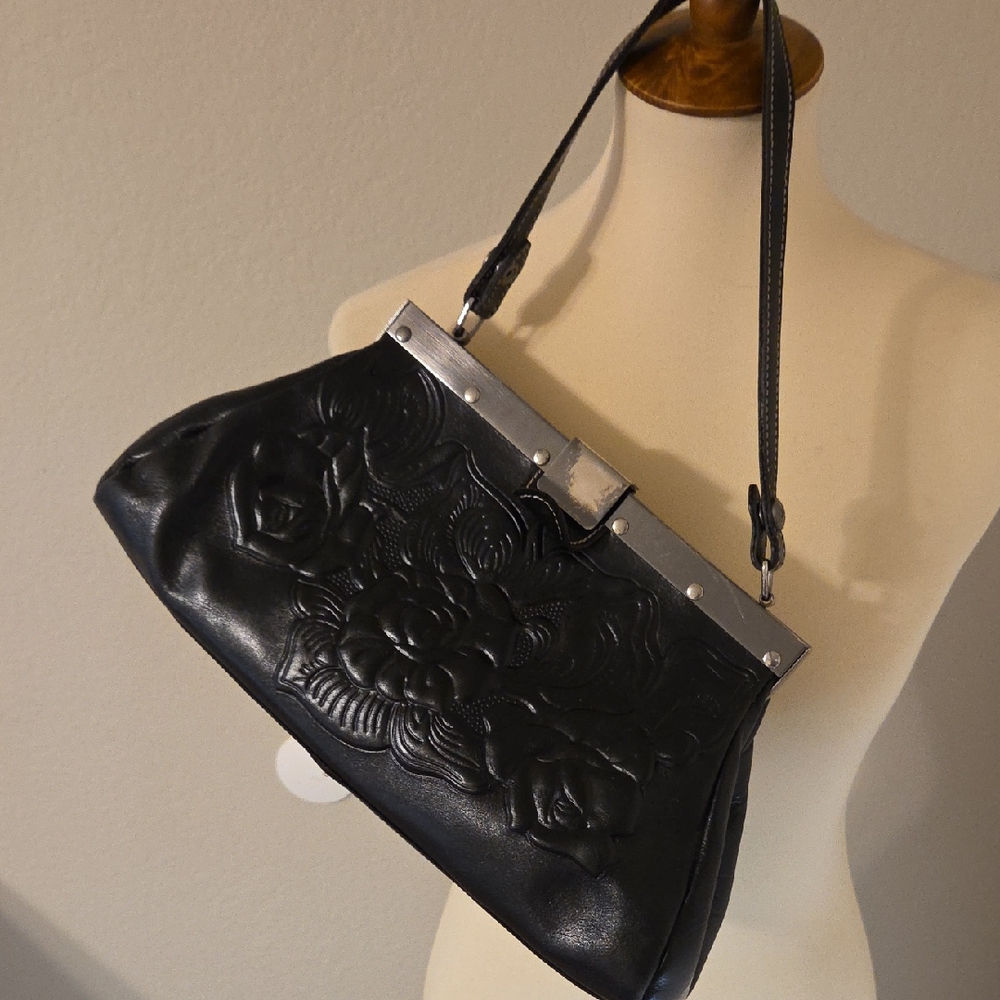 Patricia Nash Black Floral Embossed Shoulder Bag